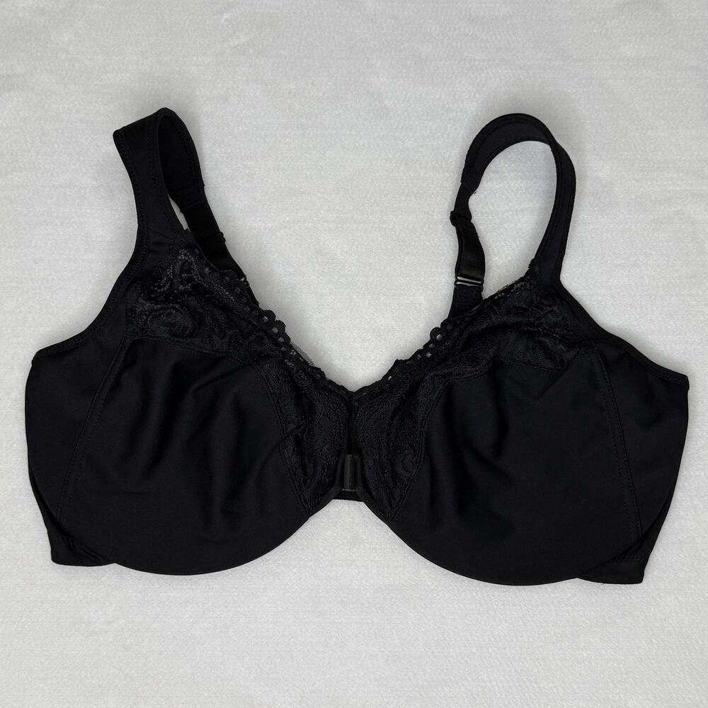 Glamorise Bra Womens 42DD Black Lace Front Close Underwire Full Coverage T Shirt